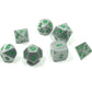 Metal Dice Polyhedral Set of 7 Druid Circle Green D&D RPG Brushed Silver with Green numbers