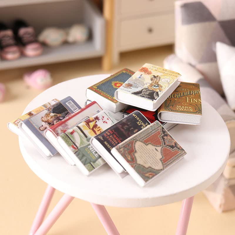 X Hot Popcorn Miniatures Dollhouse Books, 1:12 Scale Mini Books Library Bookshelf Fillers Mini House Accessories Wooden Mini Boo