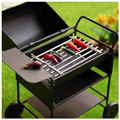 Miniature BBQ Grill Oven Model 1:12 Dollhouse Cooking Tool Garden Decoration Kicthen Accessories Roasting Cart Firewood Rack Holder (Square)