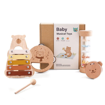 IEATFO Baby Musical Instruments - Your Childs First Musical Toys with Castanet Rainmaker Tambourine Xylophone - Baby Friendly D