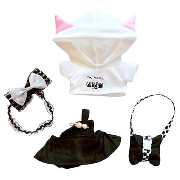 Niannyyhouse 20Cm Plush Doll Clothes Headband White Hoodie Black Strap Dress Backpack 8In Doll Clothing