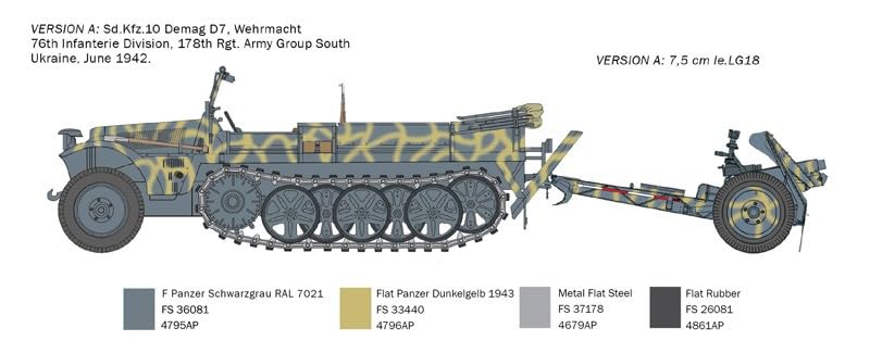 Italeri 6595 SD.Kfz. 10 DEMAG D7 with 7.5 cm Le. IG 18 and Crew, Scale 1:35, Model Kit, Plastic Model to Assemble, Modeling, IT6
