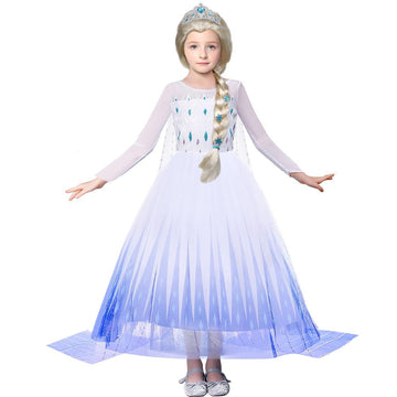 G.C Elsa Dress Costume For Girls Toddler Princess Dress Up Clothes With Cape Crown Wig Gloves Wand Necklace Accessories Toys Halloween Cosplay Birthday Party Favors For Girls Aged 3 4 5 6-10
