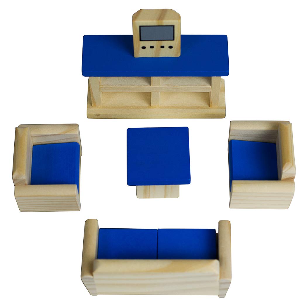 Seanmi Wooden Dollhouse Furniture - 5 Sets, 1:12 Scale Doll House Furnishings, 35 Pieces Of Dollhouse Accessories (Living Room, Kitchen, Dining Room, Bedroom, Bathroom)