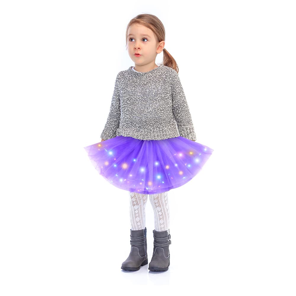 Girl Tutu Skirt, Light Up Led Ballet Tutu Skirt 2-8 Years Fluffy Ballet Dress Up Costume For Kids Party 3-Layer Multicolor Tutu