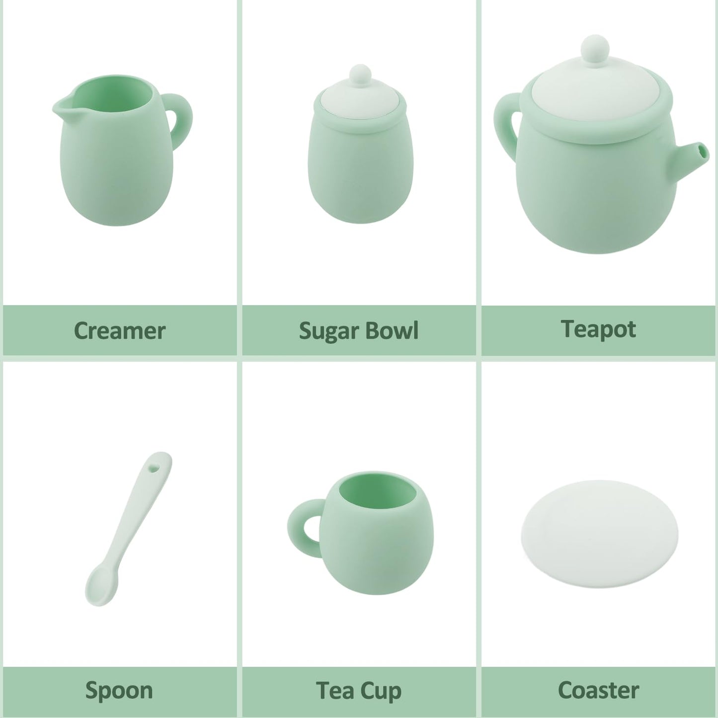 MCGMITT Silicone Tea Set, Tea Party Set for Little Girls Boys, 15 Pcs BPA Free Dishwasher Safe Pretend Tea Set for Toddlers Kids