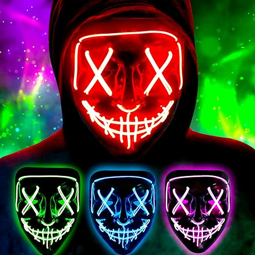 Onsucum Halloween LED Light Up Mask, Orange Scary Glowing Mask for Cosplay Costumes, Festival, Carnival Party Supplies Gifts