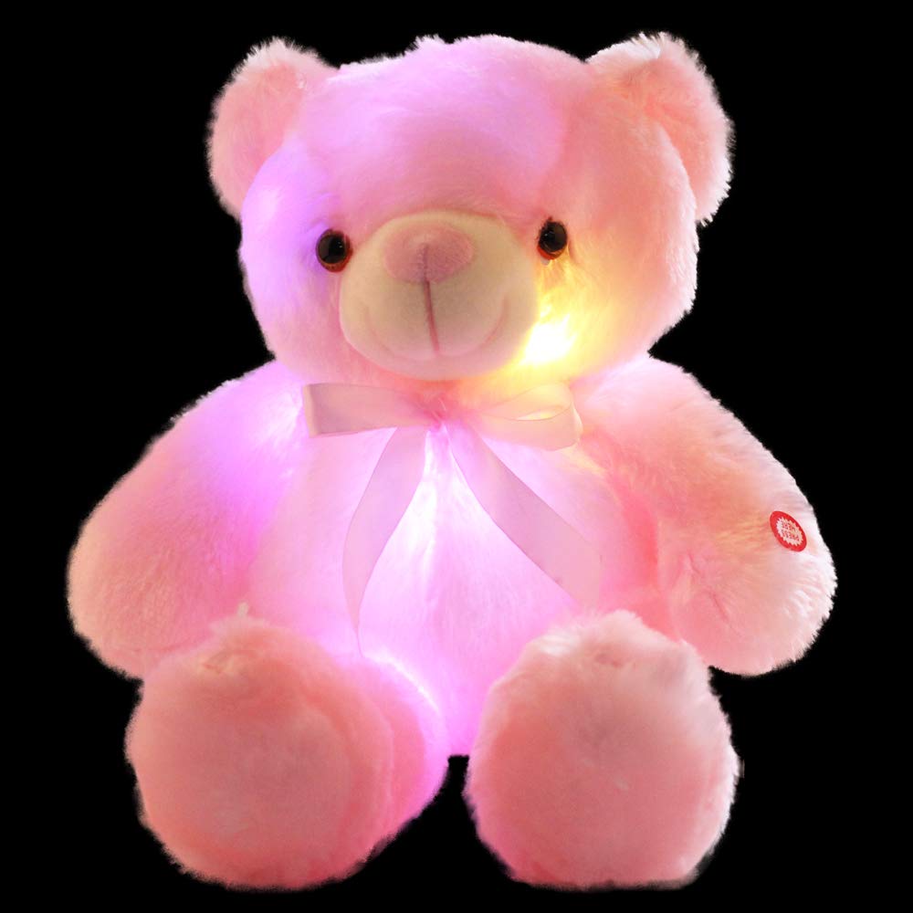 Sofipal Led Teddy Bears Stuffed Animals, Cute Glow Bear Plush Toys Creative Colorful Luminous Light Up Doll Gifts For Bedroom, Kids, Baby, Valentine (Pink,18 Inch)