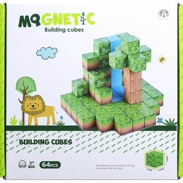 Knick Knack Magnetic World Building Blocks Set | Mini Themed Magnetic Cubes For Kids Ages 3 And Up (64 Pieces)