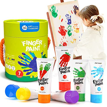 Jar Melo Washable Finger Paints For Toddlers, 7 Colors Large Capacity (2.1Fl Oz), Non Toxic Baby Paint For Hand And Feet, Safe Art Supplies, Preschool Learning Gifts For Kids Age 2+