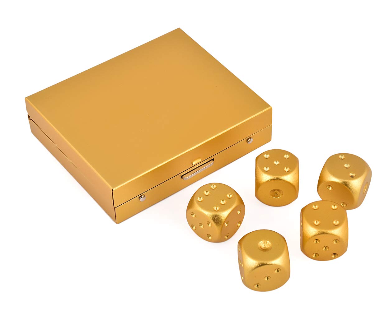 DS.DISTINCTIVE STYLE Aluminum Alloy Dice 5 Pieces 16mm Portable Metal Dices with Case 6 Sided Dice for Party Game (Golden Square