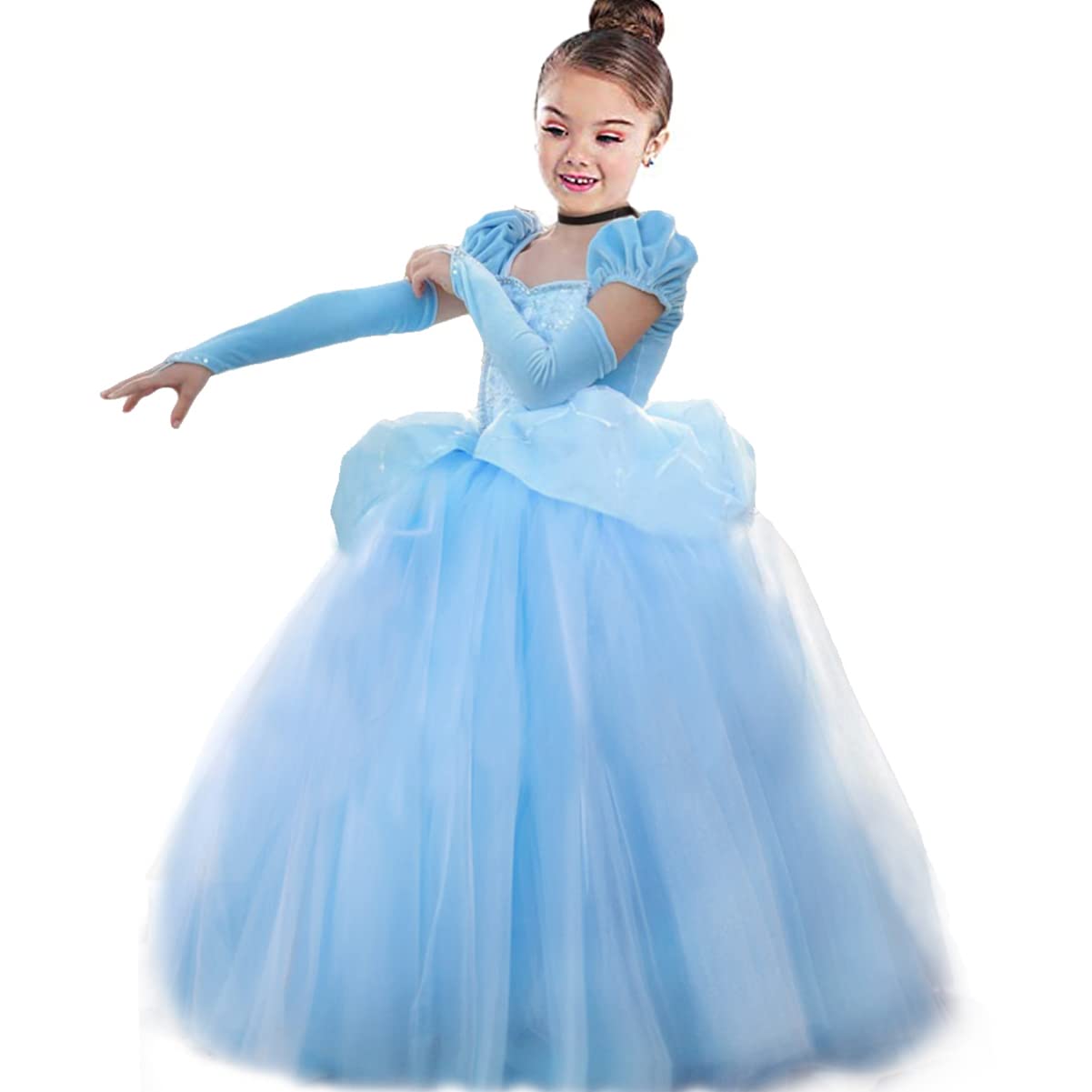 JWZWJ Fancy Cinderella Princess Dress Costume Puff Sleeve Halloween Birthady Party Cosplay for Girls 2-11T