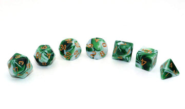 CREEBUY Polyhedral DND Dice Set Green White RPG Dice for Dungeon and Dragons D&D Pathfinder MTG Role Playing Games 7-Die Dice