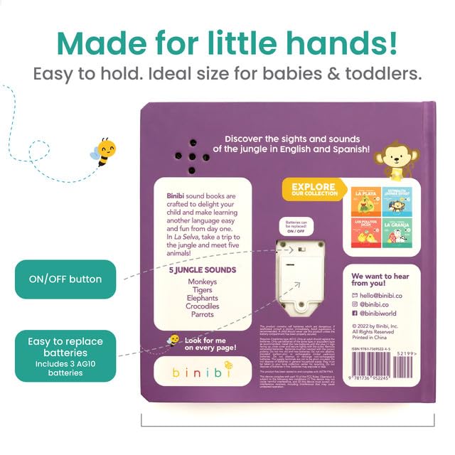 Binibi Spanish Books For Babies & Toddlers 1-3 La Selva Bilingual Sound Book With Jungle Animal Sounds | Bilingual Children'S Book | Support Spanish Learning For Kids | Libro En Español Para Bebés