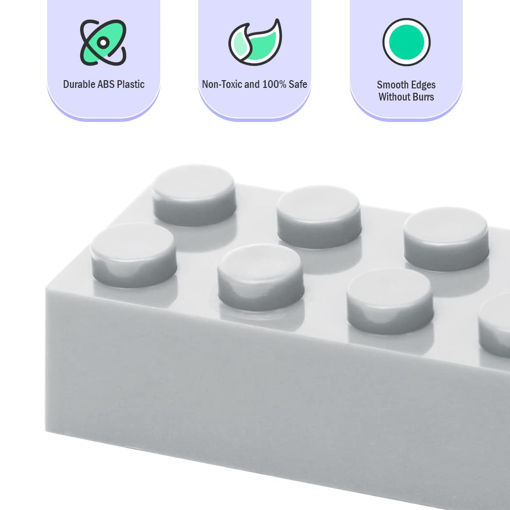 Unirolic Classic Building Bricks, 200 Piece 2X4 Building Blocks Stem Creative Building Toys Compatible With All Major Brands, Moc Building Bricks Diy Play Set For Kids Age 6+ (Light Grey)