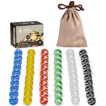Yellow Mountain Imports 60 Pieces Translucent Chinese Checkers Glass Marbles With Petal Design - 14 Millimeters