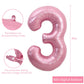 Toniful 40 Inch Light Pink Large Numbers Balloons 0-9, Number 3 Digital 3 Helium Balloons, Pink Foil Mylar Big Number Pastel Bal