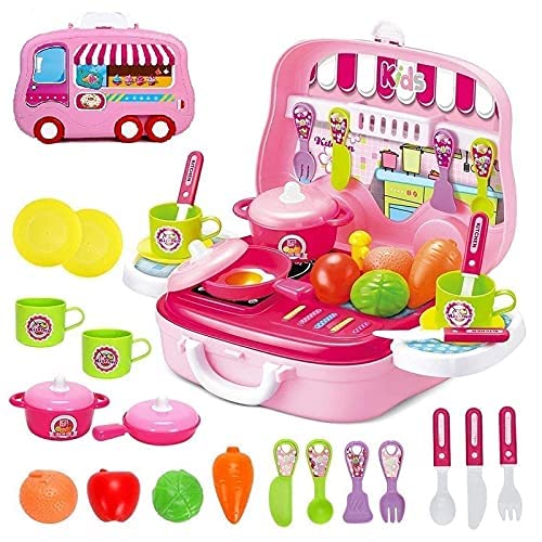 Honestum Multicolor Plastic Little Chef Kitchen Set | Portable Carry Case | Pretend Play Cooking Toy for Kids | Fun Role Play Se