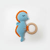 Sycamore East Handmade Crochet Baby Teether - Blue Seahorse Rattle With Wooden Ring, Cotton Yarn, Soft & Safe For Teething Infan