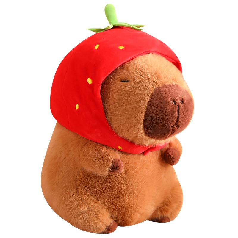 Lvqing Cute Capybar Stuffed Animals With Wearable Toast Headsetwear Capybar, Gifts For Kids (9 In Strawberry Capybar)