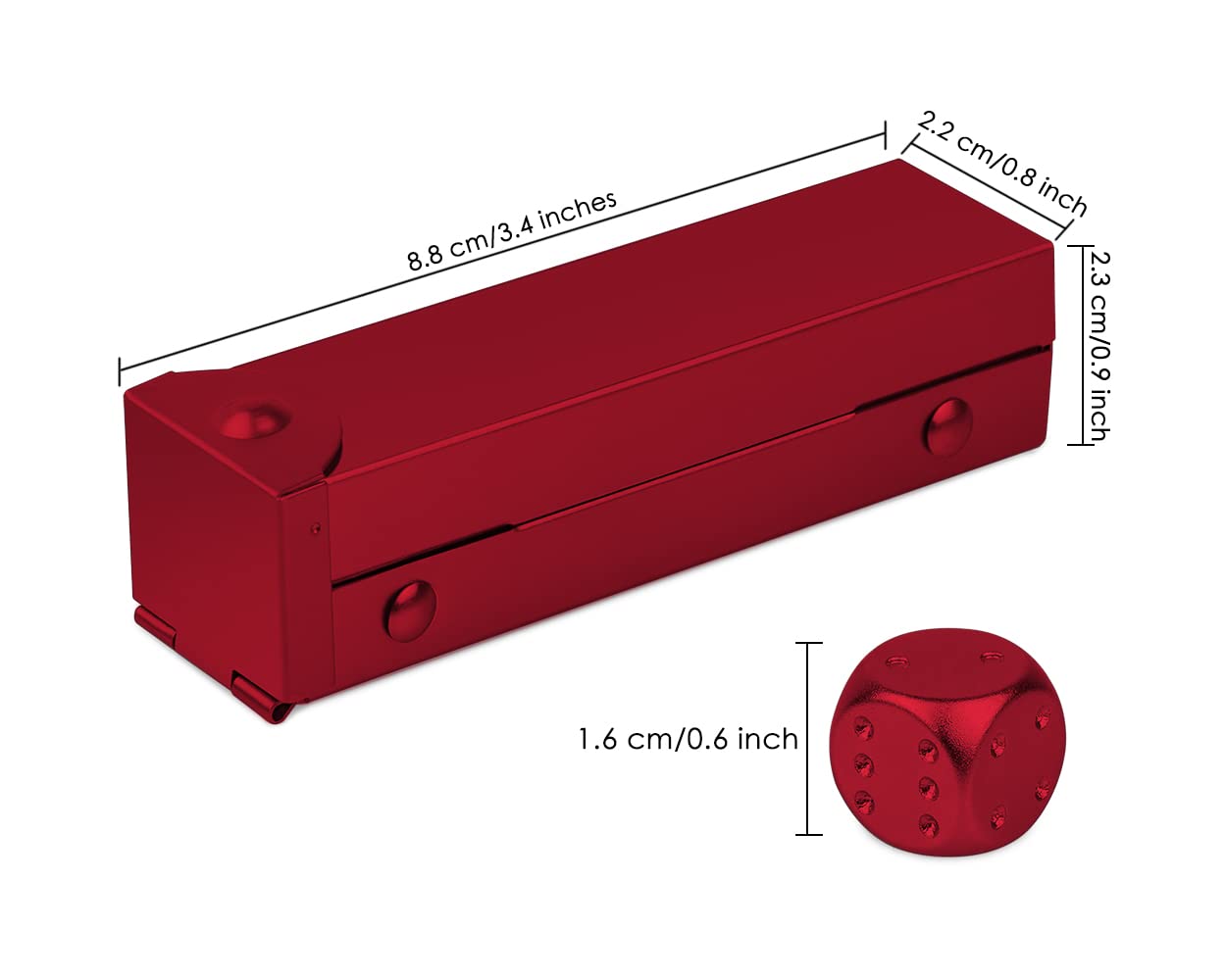 DS.DISTINCTIVE STYLE Aluminum Alloy Dice 5 Pieces 16mm Portable Metal Dices with Case 6 Sided Dice for Party Game (Red Rectangle