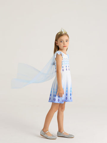 Wonderbabe Girls Princess Costumes Snow Queen Princess Dresses Fancy Dress Up Clothes For Christmas Snow Party Cosplay With White Long Cape Size 2-3T