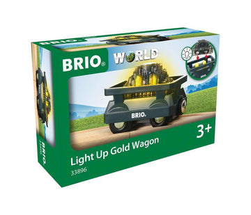 Brio World - 33896 Light Up Gold Wagon - Interactive 2 Piece Toy Wagon Set | Enhances Creativity | Compatible With All Toys | Safe And Tested For Kids Ages 3 And Up