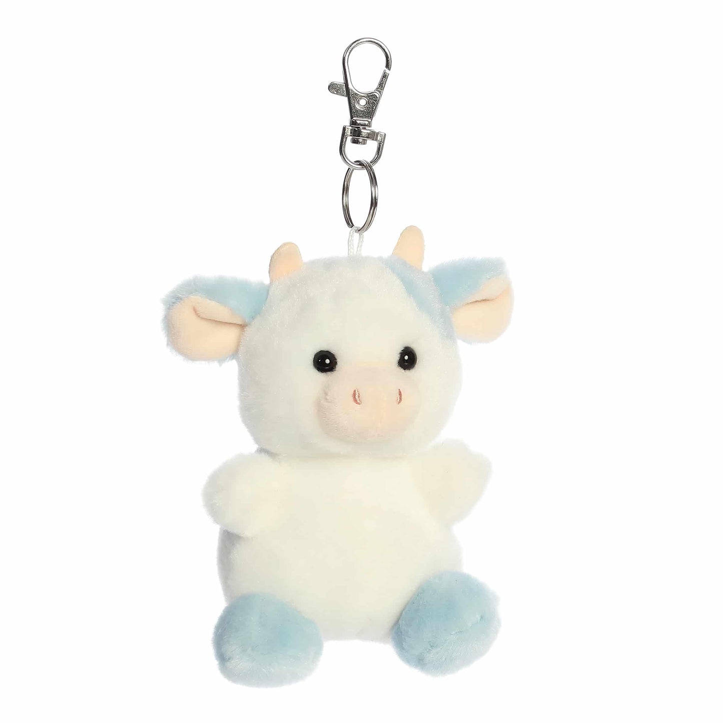 Aurora Adorable Palm Pals Skyla Blueberry Cow Clip-On - Fun Collectible Plush for Kids and mature-themed Collectors - Perfect for Decorating Rooms and Birthday Gifts - Blue 4 Inches