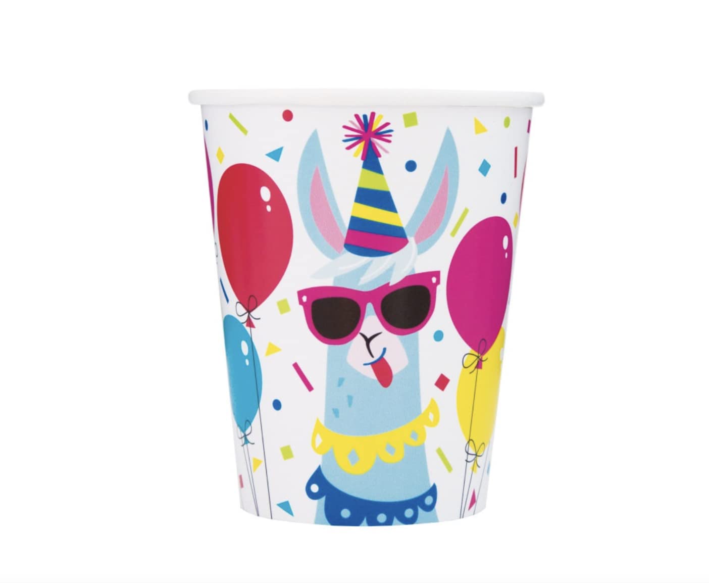 Unique Llama Birthday Multicolor Paper Cups - 9 Oz (Pack of 8) - Vibrant & Fun Party Drinkware, Perfect for Birthday Celebration