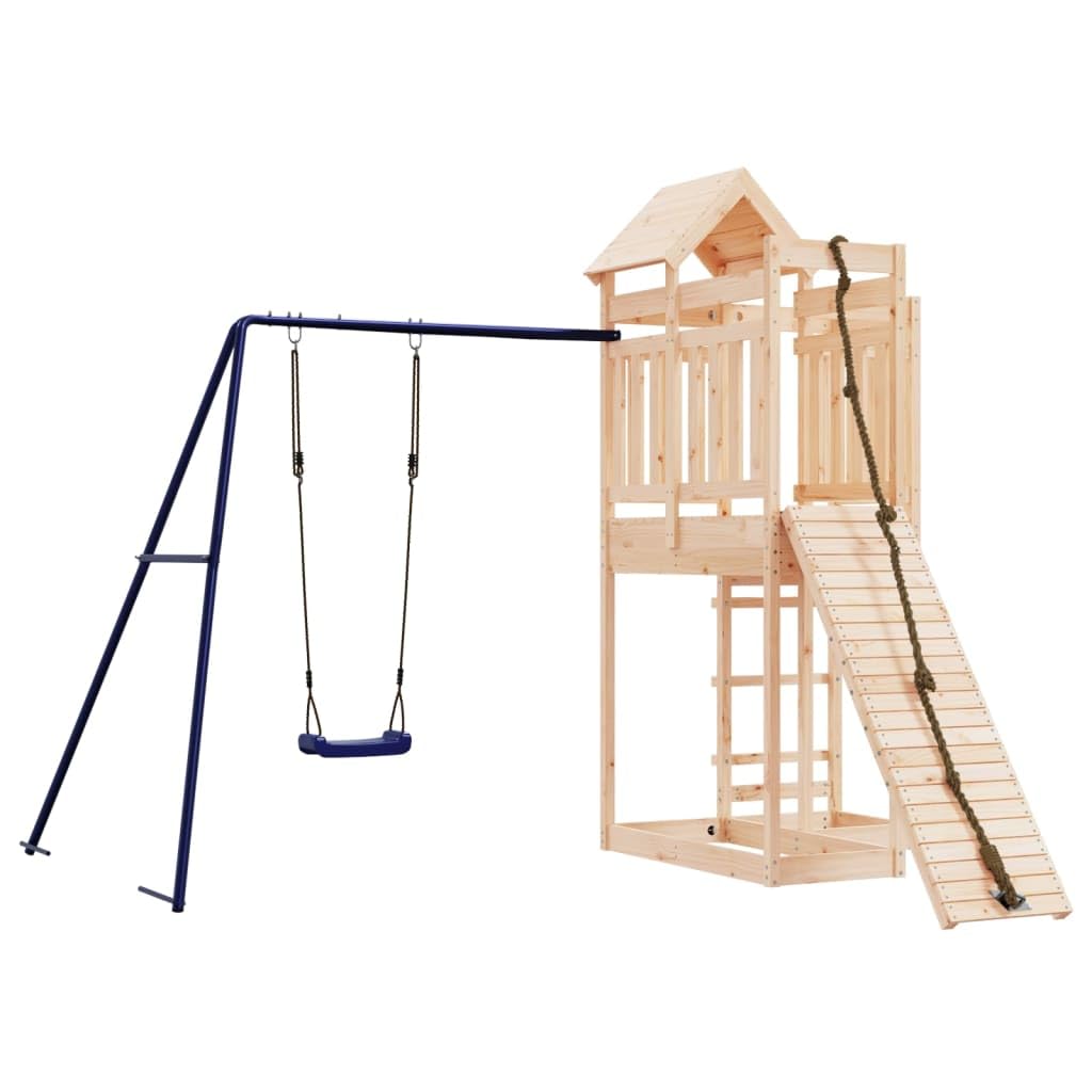 vidaXL Outdoor Playset in Solid Douglas Wood - Multifunctional Garden Swing Set and Climbing Frame for Kids Age 3-8 with High Du