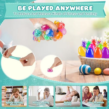 12Packs Easter Bunny Stress Balls With Eggs,Easter Basket Stuffers,Easter Squishy Squeeze Balls Bulk Fidget Toys For Adults,Stre