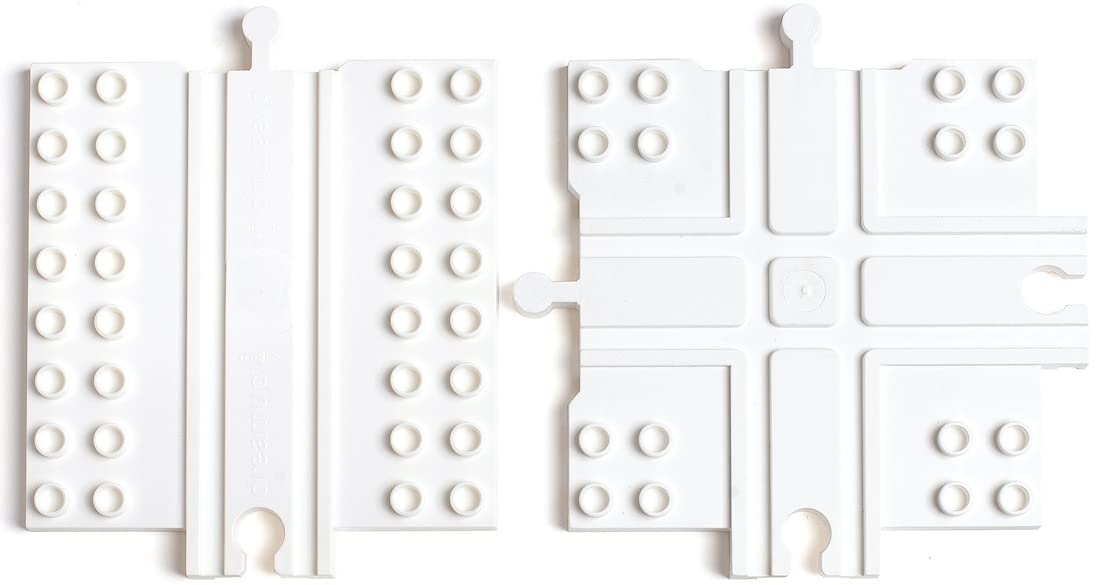 Block Platform Combo Pack, 1 Straight 1 Cross Track, Connect Wooden Train Tracks And Blocks/Bricks, Universal Compatible Connect