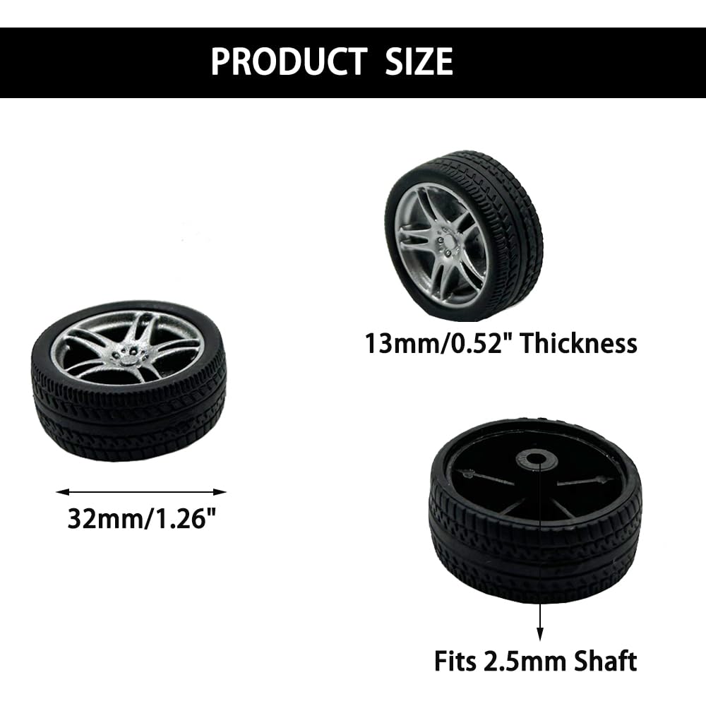 10Pcs Toy Car Wheels 32Mm Rubber Tire Wheels With Metal Shaft For Rc Car Truck Diy Model Toy Wheel Replacement Accessories (2.5X