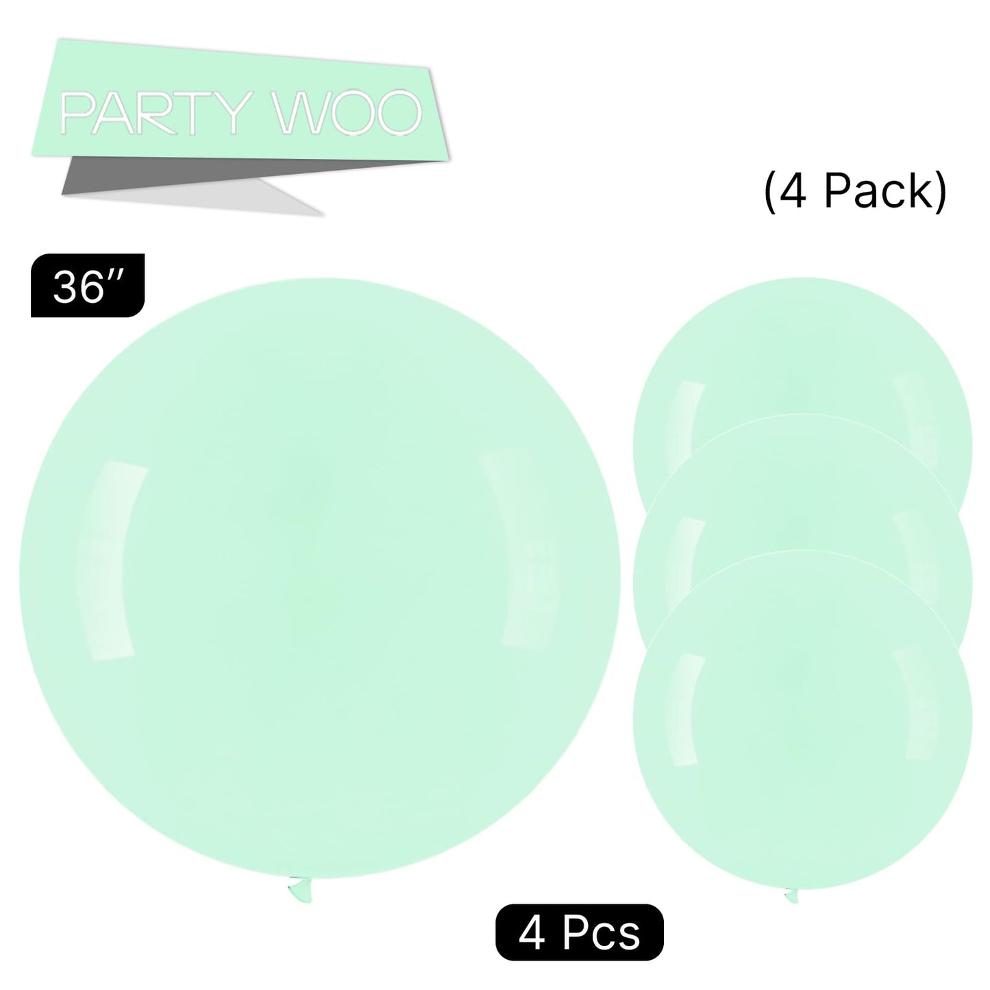 Partywoo Mint Green Large Balloons, 4 Pcs 36 Inch Balloons, Pastel Mint Green Big Balloons, Pastel Mint Giant Balloons, Jumbo Balloons For Birthday Party Decorations, Baby Shower Decorations, Mint-Q06