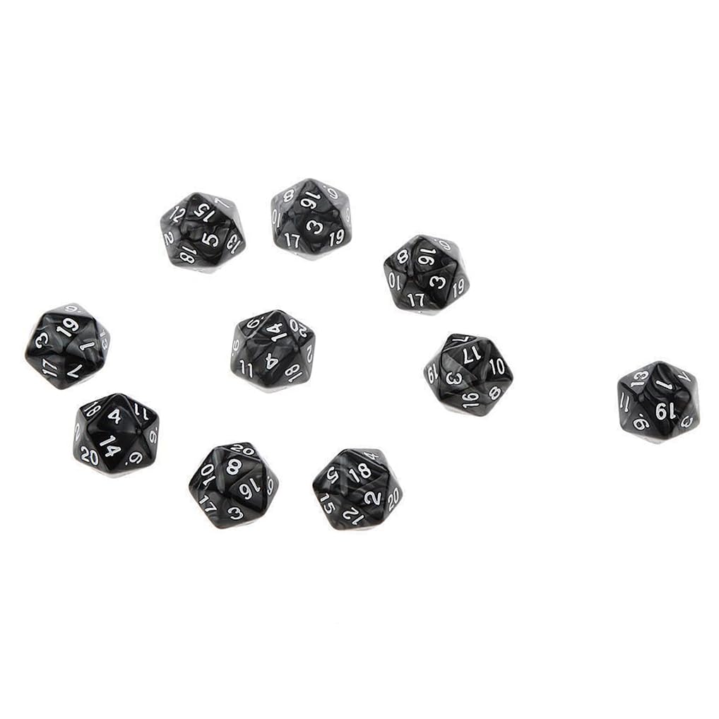 Yiotfandoll 10PCS Polyhedral Dice D20 Dice 20mm Acrylic 20 Sided Dice Game Dice for RPG MTG DND Dice Table Games (Black)