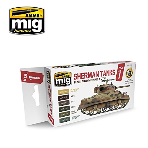 AMMO MIG-7169 WWII Commonwealth Sherman Tanks Acrylic Paint Set, Multicolour
