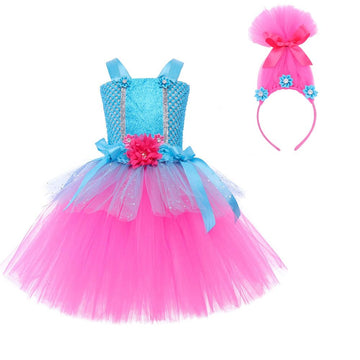 Xxtxyb Girls Poppy Princess Costume Birthday Party Dress Halloween Cosplay Outfits(5-6 Years,Blue)