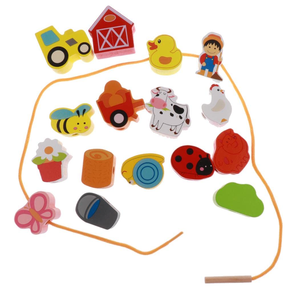Loom Tree 16Pcs Wooden Cartoon Beads Threading & Lacing Kids Developmental Toys  Farm | Preschool Toys & Pretend Play | Wooden 