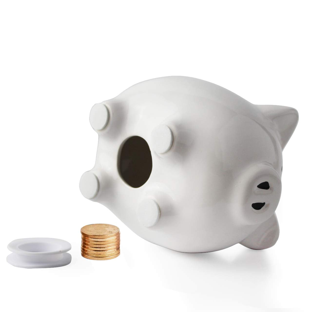 Pink Piggy Bank,Ceramic Money Piggy Bank Kids (White)