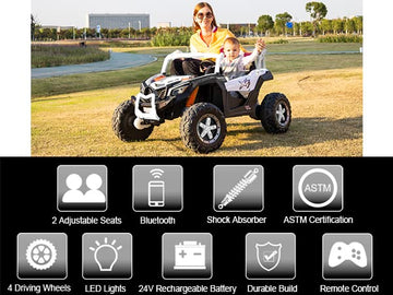 Nitoess Xxxl 24V Ride On Utv For Kids 2 Seater, 4Wd Ride On Buggy Power With Remote Control, 3-12Yrs Electric Car Bluetooth/Aux/Tf Slot,Max Load Capacity 200Lbs(White)