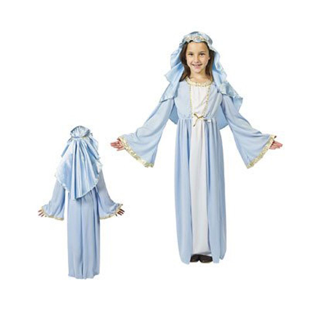 FE enhanced Virgin Mary Costume for Kids - Biblical Nativity Dress for Christmas Pageant & Church Plays | Blue Polyester Gown with Headpiece for Girls Religious Performances