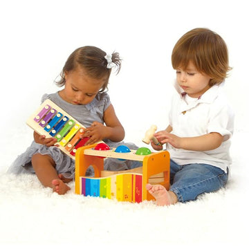 Hape Pound & Tap Bench with Slide Out Xylophone - Award Winning Durable Wooden Musical Pounding Toy for Toddlers,Yellow