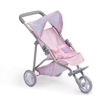 Jc Toys | Berenguer Boutique |3 Wheeled Folding Doll Jogger Stroller | Pink | Ages 3+