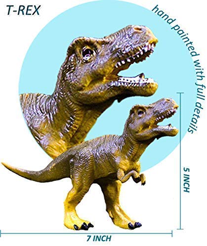 OuMuaMua Dinosaur Toys Set - 6 Plastic Figures (T-Rex, Stegosaurus) - 7 Inch Size - Mixed Colors - Ideal for Kids Educational Play