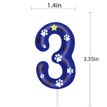 ElekFX Blue Dog Paw Birthday Candles, Number 3 Dog Patrol Birthday Party Supplies, 2.76 inch Paw Cake Topper Decorations, Birthd
