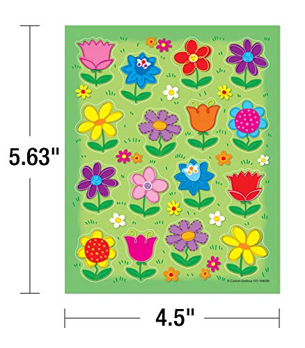 Carson Dellosa 96 Flower Stickers For Kids, 6 Sheets Of Sunflowers, Tulips, Daisies, And More For Spring Crafts, Scrapbooking, Teacher Planner, Reward Chart, School Supplies, Classroom Must Haves