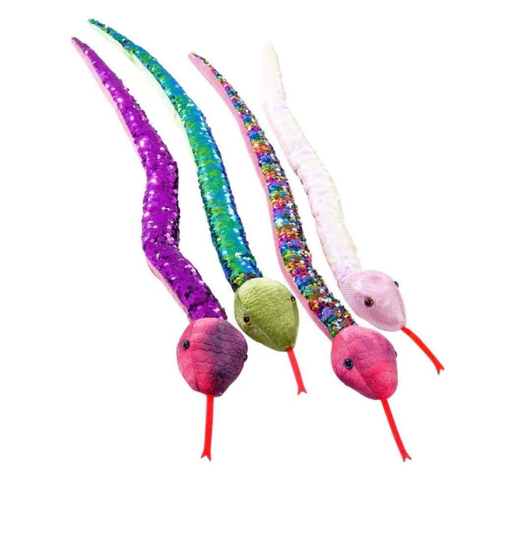 Zugar Land Colorful Sequin Plush Snakes (26'') Reversible Double-Sided Color Changing Sequin. Jungle Animal Birthday Party Favor