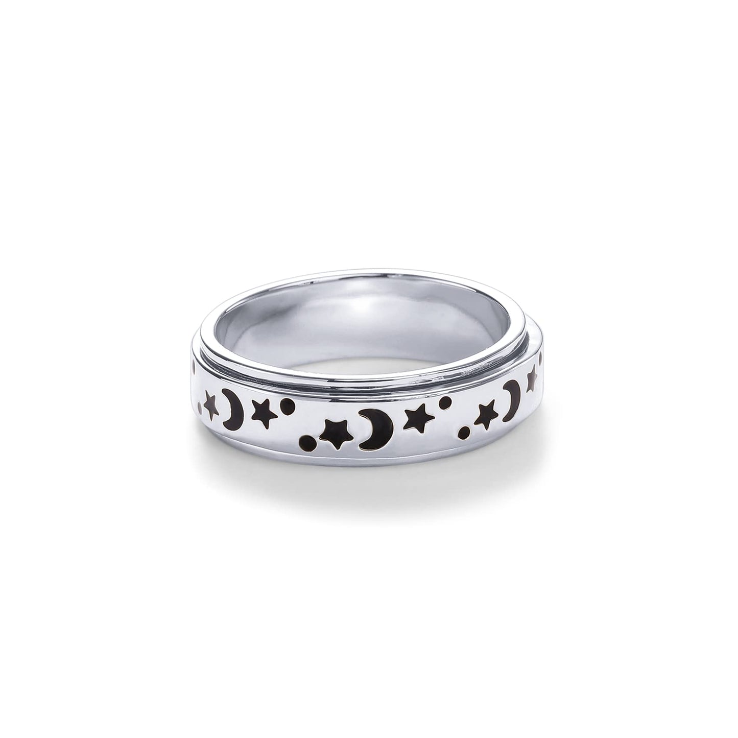 Pavoi Spinning Anxiety Ring (Moon And Star, White Gold, 6)