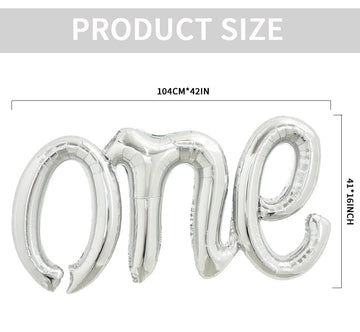 Toniful Silver One Balloons Banner, 42*16 Inch Mylar Foil Script / Cursive Letter One Sign Banner Balloon Bunting Reusable Ecofr