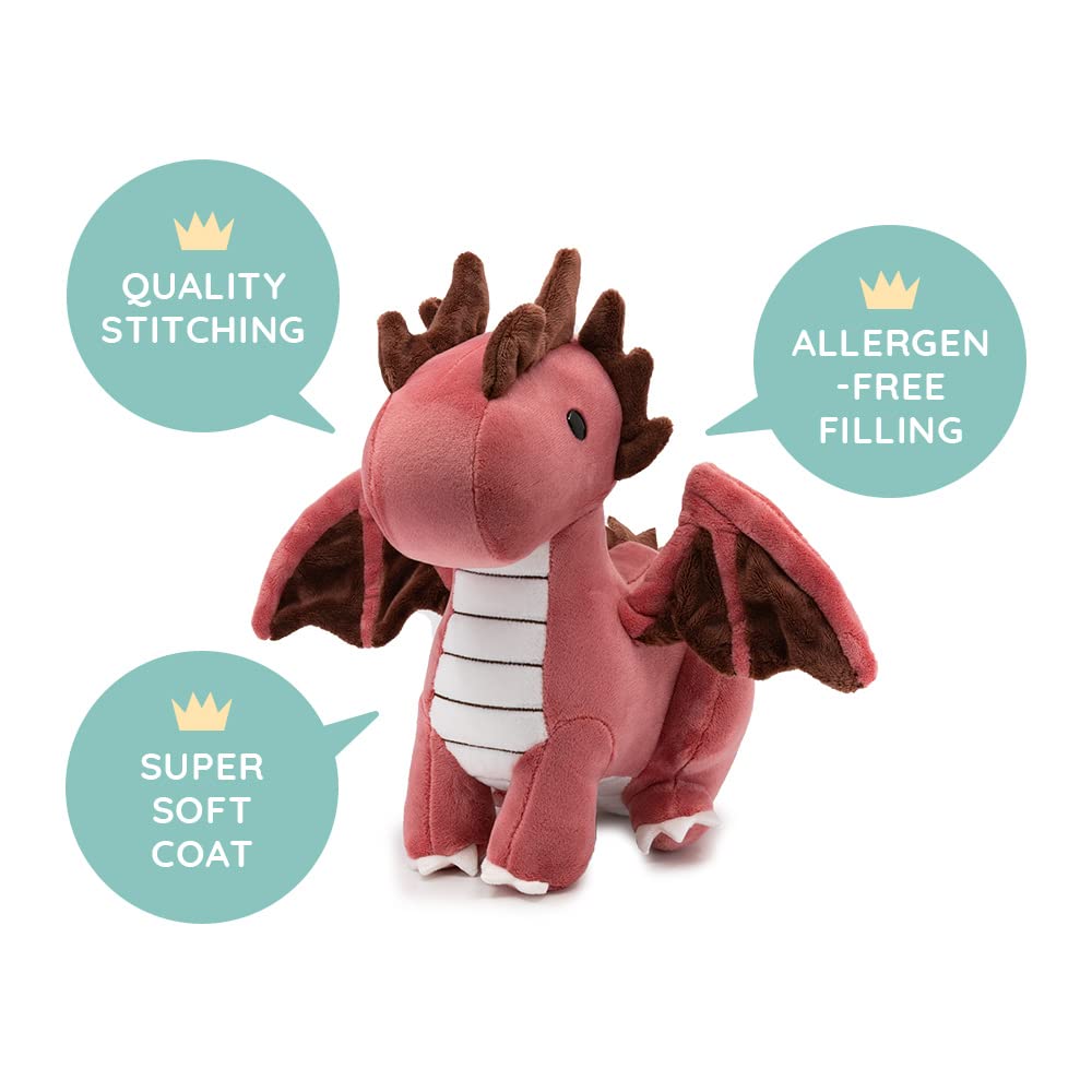 Bellzi Fire Dragon Plush Toy - Soft Stuffed Animal - 11.5" - Red Dragon - Perfect Gift for Kids and Toddlers - Model DRAGGI-R-RED